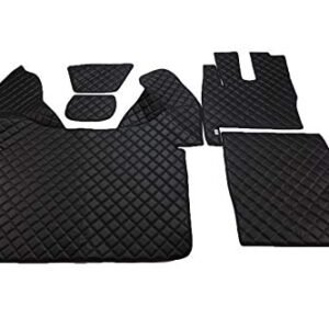 KRAM-TRUCK Gesteppte Autofußmatten Kompatibel mit DAF XF 106 2012-2016 mit Webasto, 2 Tischmatten im Set, Schwarz, Lederimitat auf Schaumstoff 10 mm, Hygienezertifikat, Cockpitset