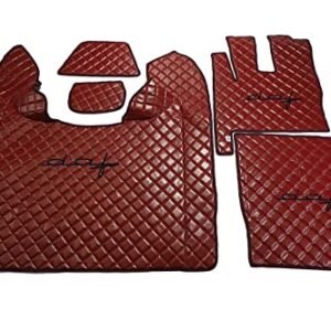 KRAM-TRUCK Bestickte Fußmatten Kompatibel mit DAF XF106 ab 2017 mit automatischer Box und Warmwasserbereitung, Burgund, Schwamm Kunstleder 1 cm, Hygienezertifikat, Komfortbezüge