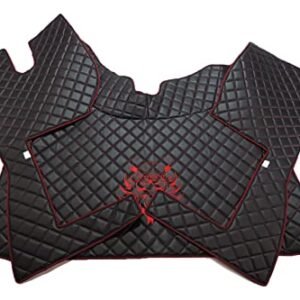 KRAM-TRUCK Gesteppte und bestickte Fußmatten Kompatibel mit Volvo FH4 ​​​​ab 2013 Modell mit Automatikgetriebe für den Boden auf dem Schaumstoff 10 mm Farbe Schwarz Rot Faden