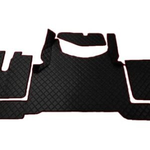 KRAM-TRUCK Auto Fußmatten Kompatibel mit Man TGX ab 2021 Automatik, Schwarz mit rotem Faden, Schwamm Kunstleder 1 cm, Hygienezertifikat, Komfortable Bezüge - Image 1