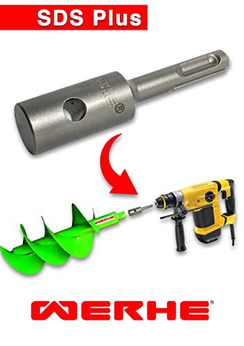 WERHE Profi Adapter für Erdbohrer passend für SDS Plus Bohrmaschine Akkubohrmaschine Akkuschrauber Pfahlbohrer Mit Schnell FlügelBolzen aus hochwertigem Federstahl - Image 6