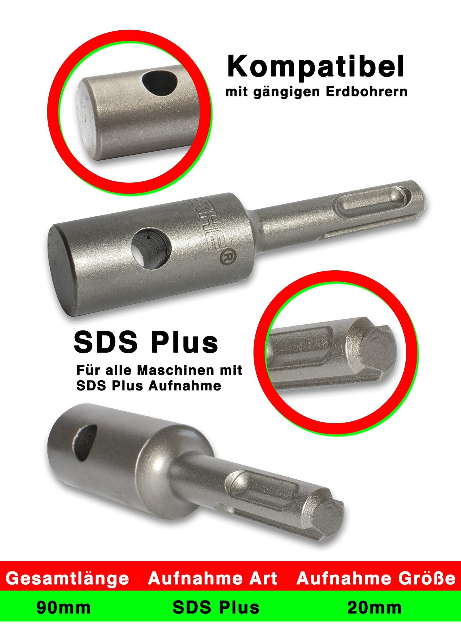 WERHE Profi Adapter für Erdbohrer passend für SDS Plus Bohrmaschine Akkubohrmaschine Akkuschrauber Pfahlbohrer Mit Schnell FlügelBolzen aus hochwertigem Federstahl - Image 8