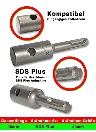 WERHE Profi Adapter für Erdbohrer passend für SDS Plus Bohrmaschine Akkubohrmaschine Akkuschrauber Pfahlbohrer Mit Schnell FlügelBolzen aus hochwertigem Federstahl - Image 9