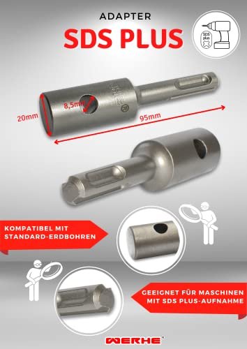 Werkon Profi Adapter für Erdbohrer – SDS Plus kompatibel – Stabil für Zaunbau & Garten – Grau - Image 4