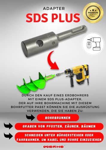 Werkon Profi Adapter für Erdbohrer – SDS Plus kompatibel – Stabil für Zaunbau & Garten – Grau - Image 6